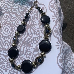 16 inch black necklace gold accent
